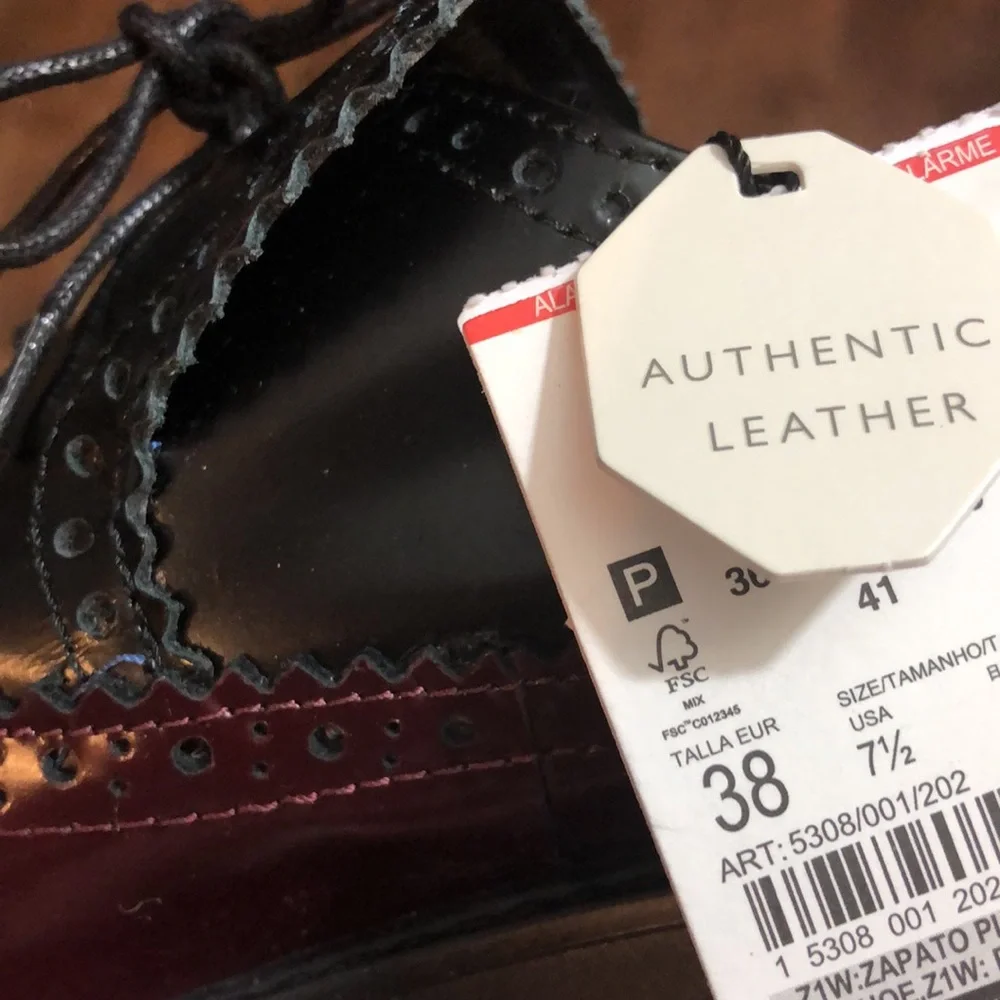 LAST NWT ZARA REAL LEATHER OXBLOOD WINGTIP BROGUES POINTED TOE - Picture 10 of 11